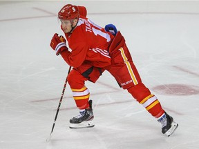 Matthew Tkachuk takes part in the Calgary Flames’ training camp at the Saddledome in Calgary on Wednesday, Jan. 6, 2021.