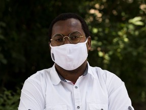 Temitope Oriola is seen here at an anti-racism rally on July 25, 2020 in Edmonton