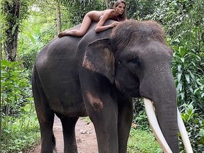 Russian Instagrammer Alesya Kafelnikova is sorry after posting a video from a photoshoot where she rode an elephant naked.