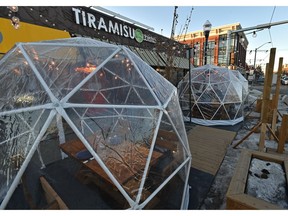 Tiramisu Bistro on 124 St. has made streetside igloos to let people eat privately if they don't feel comfortable eating in a restaurant yet, in Edmonton, February 24, 2021. Ed Kaiser/Postmedia