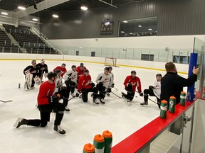 Players look on during Calgary Hitmen training camp at their new temporary home, Seven Chiefs Sportsplex.Photo courtesy Calgary Hitmen.