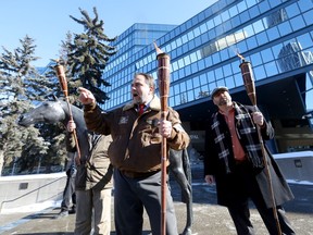 Calgary police where busy keeping peace as hundreds of anti mask protesters and counter protesters clashed at City Hall in Calgary on Saturday, February 27, 2021. Darren Makowichuk/Postmedia
