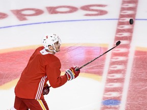 Calgary Flames forward Derek Ryan takes part in practice at the Scotiabank Saddledome earlier this season.