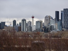 The Calgary skyline was photographed on an overcast day on Wednesday, March 24, 2021.