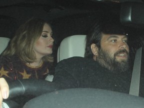 Adele and Simon Konecki are pictured leaving the Sony Music Brit Awards 2016 party held at the Arts Club in London, Feb. 25, 2016.