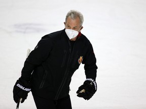 New Calgary Flames head coach Darryl Sutter was photographed during his first practice with the team on Tuesday, March 9, 2021.