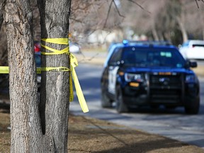 Calgary police remained on the scene of a suspicious death on Sunday morning, March 28, 2021 after shots were fired in the 5000 block of Memorial Drive S.E. on Saturday evening March 27.