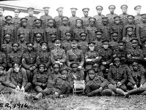 Officers and men of the Afro-Canadian unit at Windsor. These men are part of the No. 2 Construction Battalion.