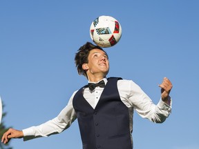 A dapper David Norman Jr. heads the ball in this photo from June 2016.