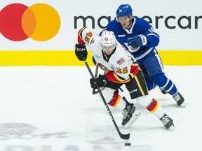 Calgary Flames prospect Emilio Pettersen, 20, is in his first campaign with the American Hockey League's Stockton Heat, headquartered at the Saddledome this season due to cross-border travel restrictions.