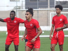 Mohamed Farsi  (C) is shown during training recently in Mexico where the age 23-and-under Canadian Men's Soccer team are at the CONCACAF Men's Olympic Qualifying Championship in Guadalajara, Mexico. Canada Soccer/Flickr