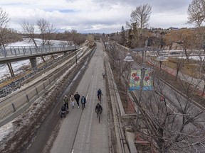Two eastbound lanes of Memorial Drive N.W. were closed to vehicles to make more space for walkers, joggers and cyclists on Saturday, March 6, 2021.