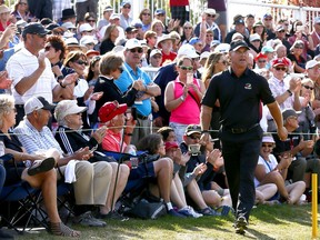 Scott McCarron walks up to the 18th green en route to winning the 
2017 Shaw Charity Classic at Canyon Meadows Golf & Country Club in Calgary on Sept. 3, 2017. 2017 Shaw Charity Classic at Canyon Meadows Golf & Country Club in Calgary on Sept. 3, 2017.