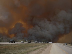 Residents of Fort McMurray flee southbound on Highway 63 in May 2016.