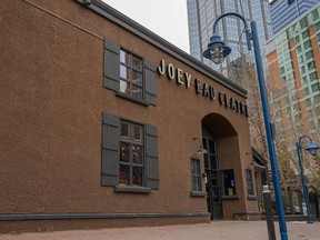 The exterior of Joey Eau Claire location in Calgary on Wednesday, March 24, 2021.