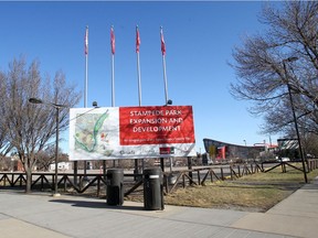 Development on the citys new event centre which includes the new home for the Calgary Flames has been paused in Calgary on Wednesday, April 14, 2021. Darren Makowichuk/Postmedia