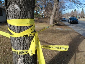 Calgary police remained on the scene of a suspicious death on Sunday morning, March 28, 2021 after shots were fired in the 5200 block of Memorial Drive S.E. on Saturday evening March 27.