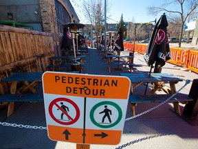 The patio at Comery Block Barbecue along 17th Avenue S.W. was photographed on Thursday, April 15, 2021. The City of Calgary has been inundated with patio permit requests this spring.