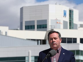 Alberta Premier Jason Kenney speaks at a $59 million funding announcement for the Rockyview Hospital in Calgary on Wednesday, April 28, 2021. 
Gavin Young/Postmedia