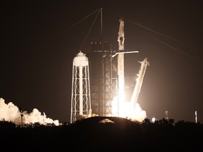 SpaceX Falcon 9 rocket lifts off from launch pad 39A at the Kennedy Space Center on April 23, 2021 in Cape Canaveral, Florida.
