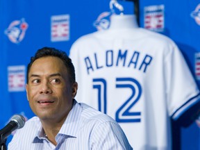 Roberto Alomar addresses the media at the Rogers Centre in Toronto on Tuesday July 19, 2011. The Toronto Blue Jays announced that Hall of Fame second baseman Roberto Alomar will have his #12 retired by the organization.