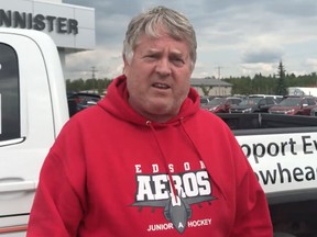 Screenshot of former Regina Pats, Humboldt Broncos and Regina Pat Canadians head coach Bernie Lynch in July 2018, when he was the head coach of the junior A Edson (Alta.) Aeros.