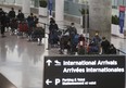 The arrivals lineup in Terminal One at Pearson International Airport on Feb. 22, 2021.