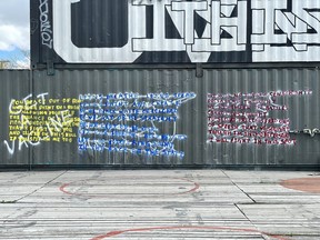 Controversy continues to swirl after a mural at containR Art Park in Calgary's Sunnyside neighbourhood was painted over due to concerns over its contents. The site is depicted here on May 11, 2021. Postmedia photo