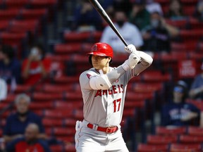 Shohei Ohtani of the Los Angeles Angels at bat during the top of the first inning of the game against the Boston Red Sox at Fenway Park on May 15 in Boston.