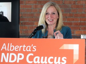 NDP leader Rachel Notley speaks to reporters while calling for faster relief for small businesses. Thursday, May 20, 2021.