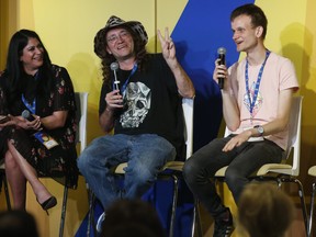 Canadian crypto billionaire Vitalik Buterin (right) with Toronto Sun editor-in-chief Adrienne Batra (left) and Ben Goertzel in Toronto in 2019.