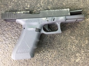 A handgun recovered from the scene which now the Alberta Serious Incident Response Team is investigating an Edmonton Police Service officer-involved shooting that took place on May 1 2021. Image supplied by EPS
