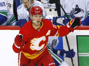 Calgary Flames Matthew Tkachuk reacts to a no call against the Vancouver Canucks in second NHL action at the Scotiabank Saddledome in Calgary on Wednesday, May 19, 2021. Darren Makowichuk/Postmedia