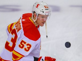 Calgary Flames Buddy Robinson during NHL hockey training camp intrasquad game at the Saddledome in Calgary on Monday January 11, 2021.  Al Charest / Postmedia