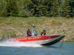 Calgary Fire Rescue boat patrols on Bow River on Thursday, June 3, 2021.
