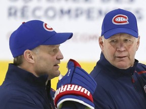 Then Montreal Canadiens coaching duo Kirk Muller (associate coach) and Claude Julien (head coach) hold practice at the Bell Sports Complex in this photo from November 2019.