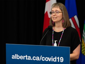 Dr. Deena Hinshaw, Alberta chief medical officer of health, gives her final regulariy scheduled COVID-19 update during a press conference at the Federal Building in Edmonton, on Tuesday, June 29, 2021.