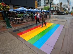 The Pride crosswalk in downtown Calgary was photographed on Thursday, June 10, 2021.