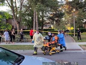 A man was taken away in a stretcher after a shooting at a child's birthday party in Rexdale.