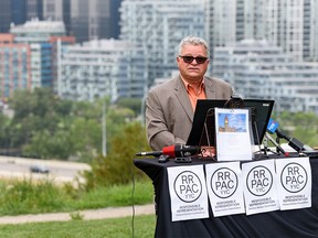 Councillor Shane Keating speaks at a media event in Rotary Park in Calgary on Wednesday, July 21, 2021.