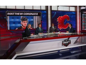 With the 13th pick in the 2021 NHL Draft, the Calgary Flames select Matthew Coronato during the first round at the NHL Network studios on July 23, 2021, in Secaucus, N.J.