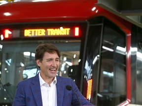 Prime Minister Justin Trudeau visits Calgary on Wednesday, July 7, 2021. He and officials announced the Green Line LRT will go ahead.