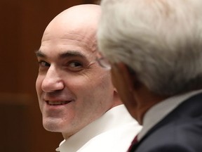 Michael Gargiulo listens during closing statements in his capital murder trial in Los Angeles Superior Court, Aug. 6, 2019.