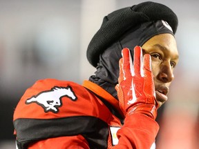 Calgary Stampeders Kamar Jorden in the final minutes of a 35-14 loss to the Winnipeg Blue Bombers in the 2019 CFL West Division semi final in Calgary on Sunday, November 10, 2019. Al Charest/Postmedia