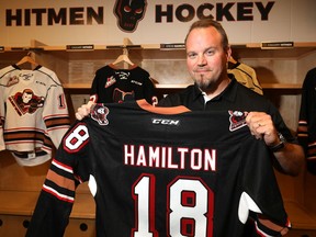 The Calgary Hitmen introduce Steve Hamilton as their 10th head coach in franchise history at the Scotiabank Saddledome in Calgary on July 17, 2018.