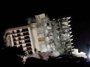 The partially collapsed Champlain Towers South residential building is demolished, in Surfside, Florida, July 4, 2021.