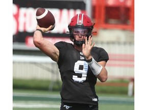 Stampeders QB Dakota Prukop throws during practice at McMahon Stadium in Calgary on Saturday, July 24, 2021. Jim Wells/Postmedia