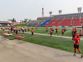 Calgary Stampeders during practice at McMahon Stadium on Friday, August 6, 2021. Azin Ghaffari/Postmedia