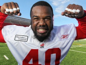 Calgary Stampeders Shawn Lemon poses following practice in Calgary, Alta. on Friday November 21, 2014. The Calgary Stampeders play the Edmonton Eskimos on Sunday in the CFL Western Final for a berth to the Grey Cup. Jim Wells/Calgary Sun/QMI Agency ORG XMIT: POS1610191218398573