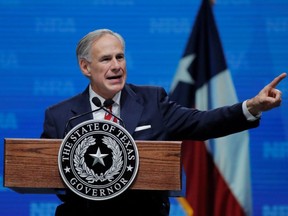 Texas Governor Greg Abbott speaks in Dallas, May 4, 2018.